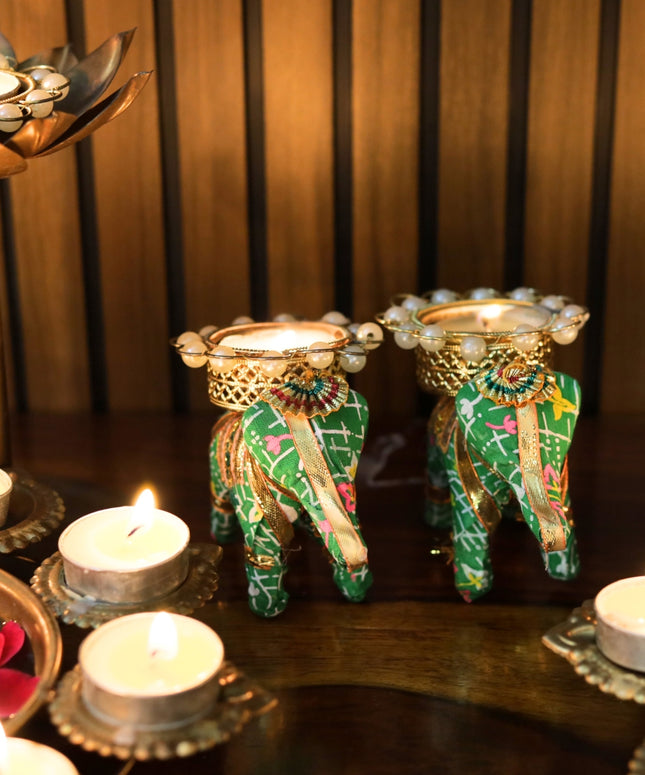 Dhenu Panchgavya Elephant Tealight Holder – Handcrafted Décor for Festive Elegance pack of 6