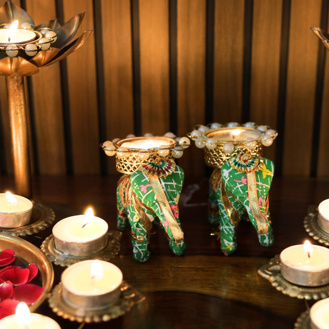 Dhenu Panchgavya Elephant Tealight Holder – Handcrafted Décor for Festive Elegance pack of 6