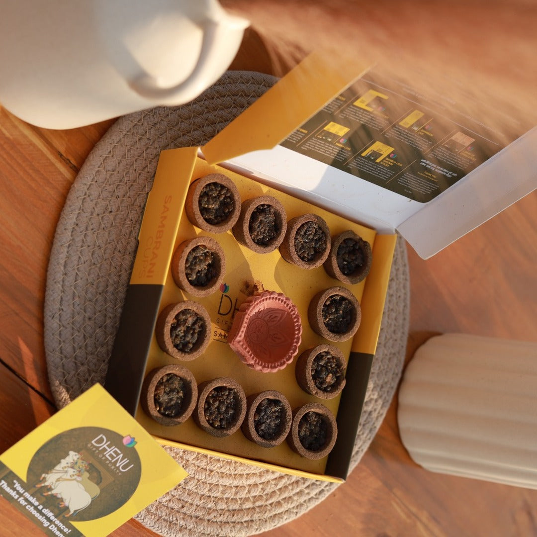Dhenu sambrani cups box – 12 cups with clay stand