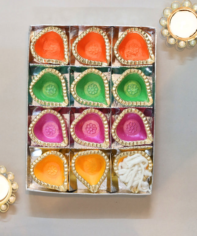 Dhenu Festive Clay Diya Set-4 Colour