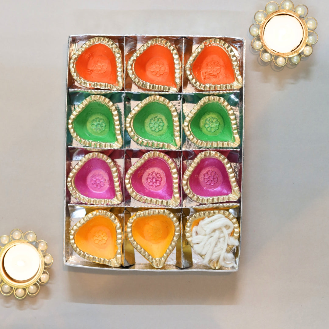 Dhenu Festive Clay Diya Set-4 Colour