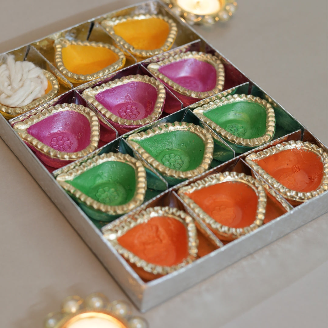 Dhenu Festive Clay Diya Set-4 Colour