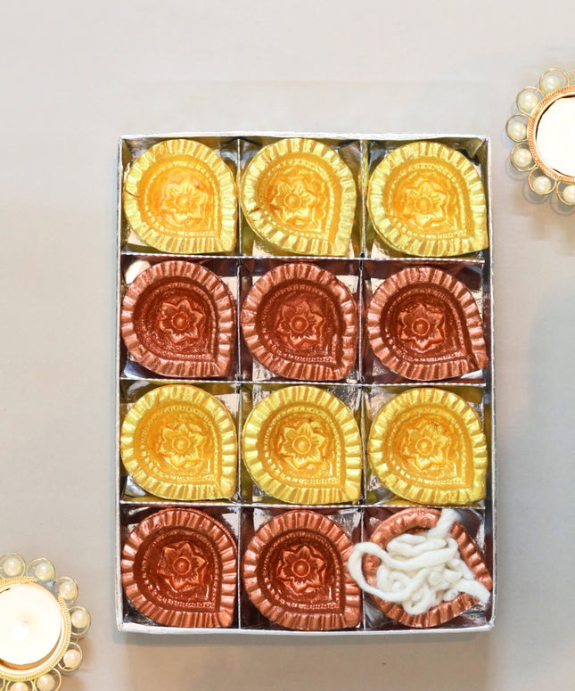 Dhenu Festive Clay Diya Set-Yellow and Brown